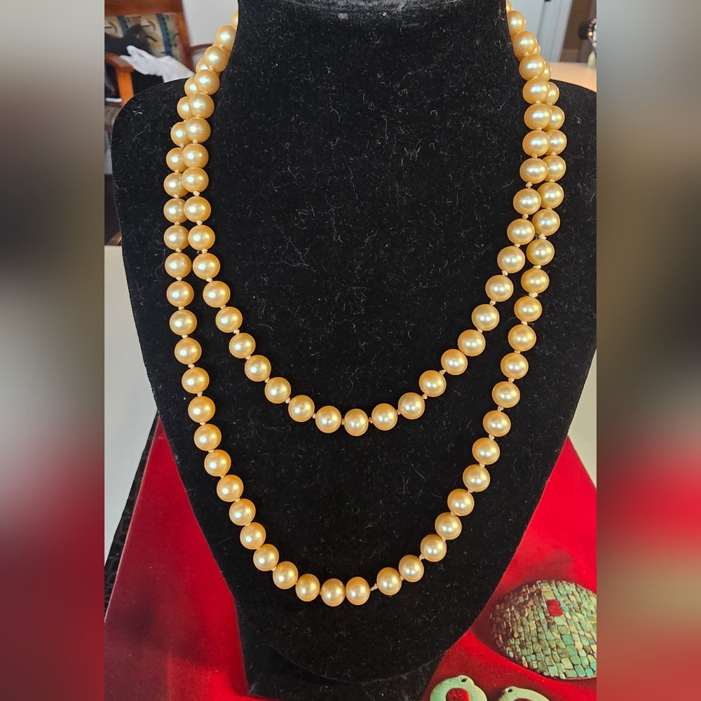 Golden Pearl Single Strand Necklace 36"